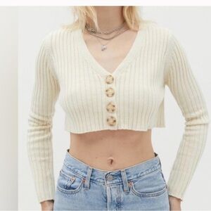 Urban‎ Outfitters Cropped cardigan sweater 4 button women’s cream size medium